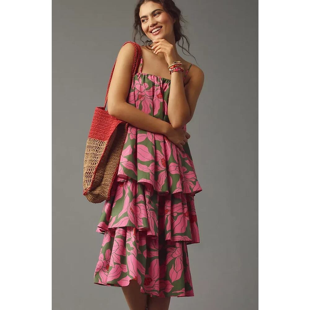 NWT Anthropologie Corey Lynn Calter Tie-Shoulder Tiered Midi Dress Sz XL #8F470 - Picture 4 of 9